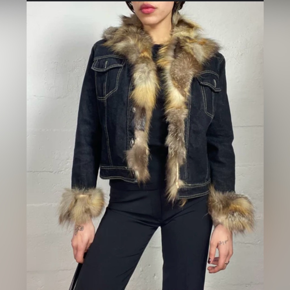 Tasha London Denim and  Fur Trim Jacket, Sz. S